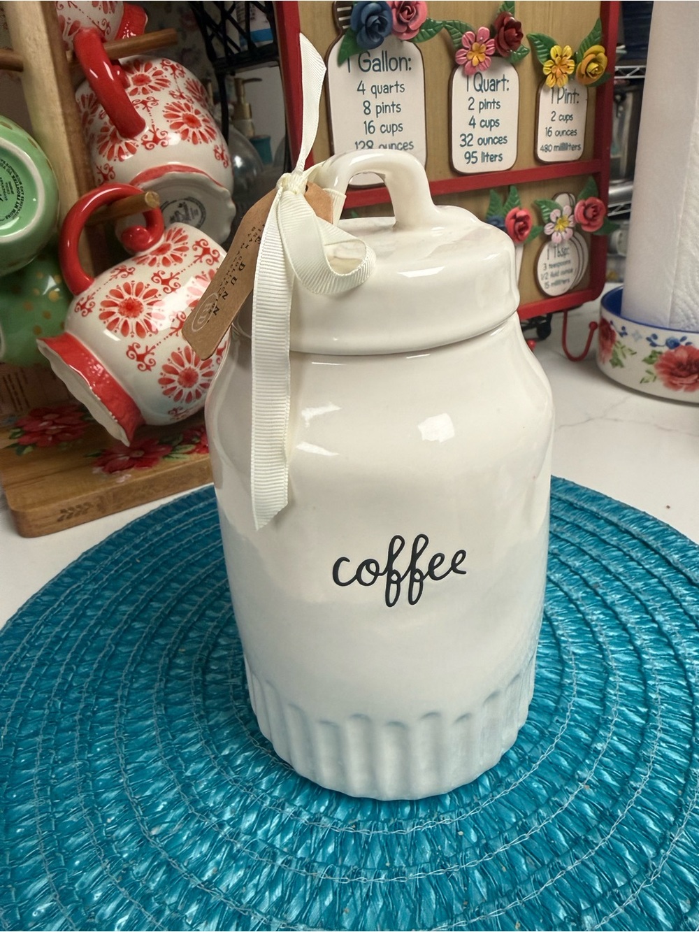 Rae Dunn White Ceramic Coffee Canister with Black Lettering